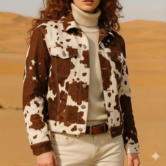 Judy Blue Cow Print Denim Jacket - Picture 3 of 12